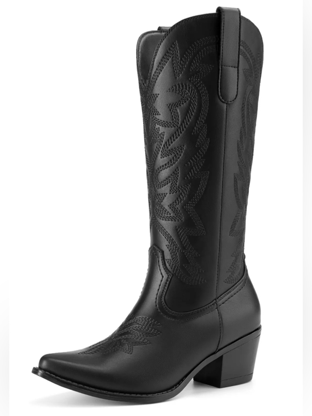Women’s Pointed Toe Western Cowboy Boots  Chunky Heel Side Zip 8.5 NWOB